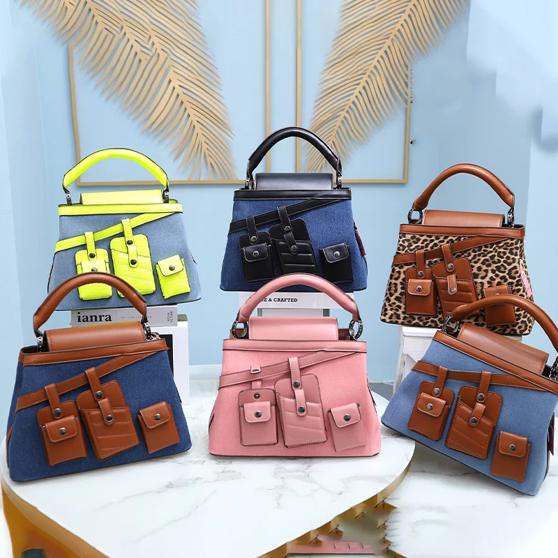 

New Ladies Fashion Tote Handbag PU Women's Cross-legged Jean Bag Multi-functional Fanny Pack Woman Bags, As picture