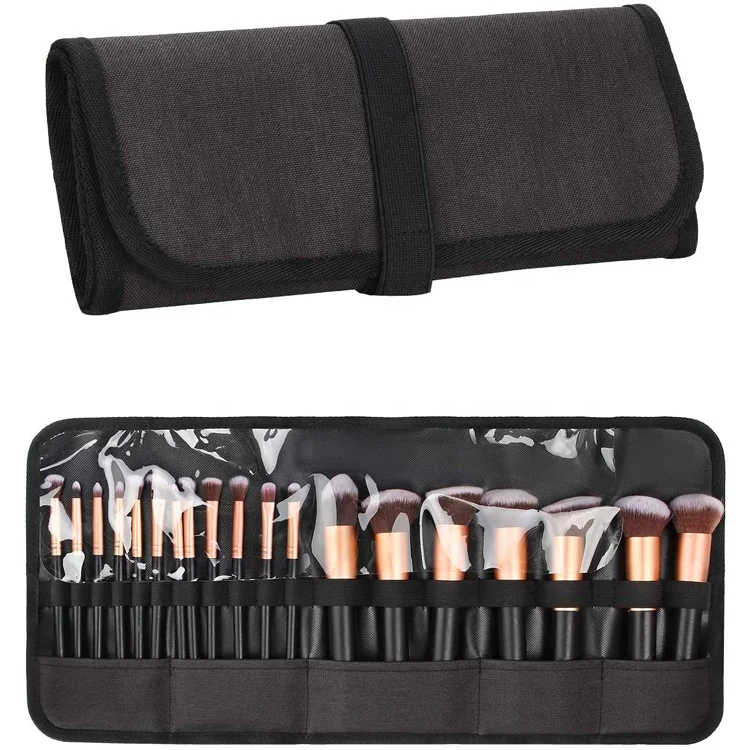 

Professional 20pcs Makeup Brush Set Waterproof Cosmetic Brush Holder Roll Up Artist Bag Case, Black