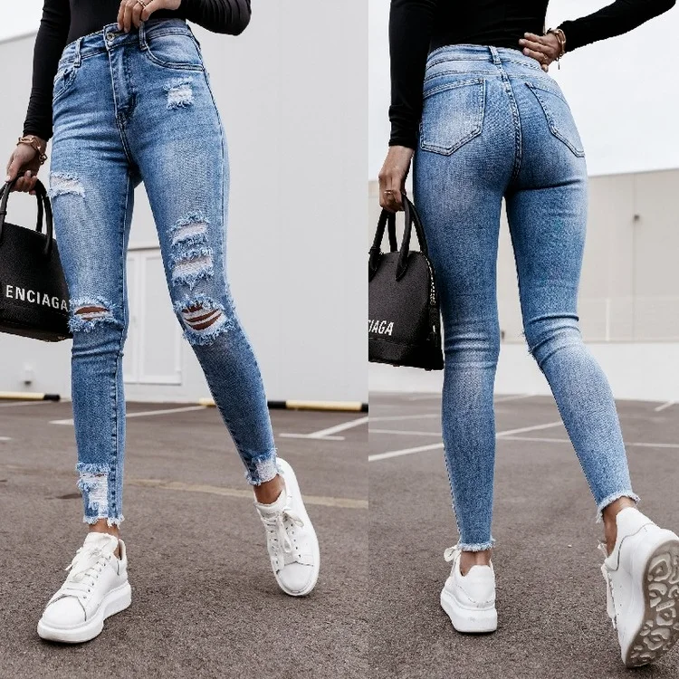 

New Arrival Distressed Jeans Women Style Women High Waist Skinny Jeans Tight Ladies Pants Trendy Clothing Plus Size Women Jeans