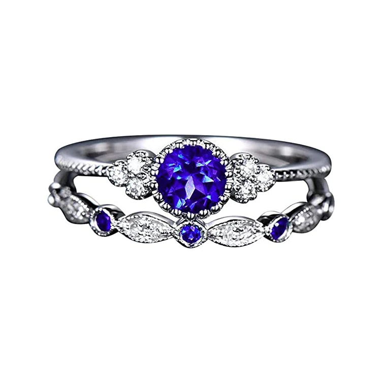 

SC Elegant 2 Piece Diamond Couple Rings Silver Plated Color Zircon Anniversary Gift Wedding Rings for Women Men