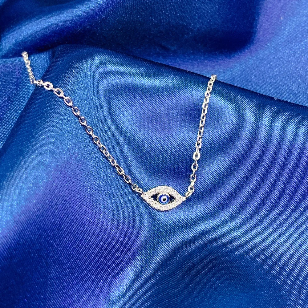 

Wholesale fashion jewelry 925 sterling silver zircon custom turkish blue evil eye necklace for women