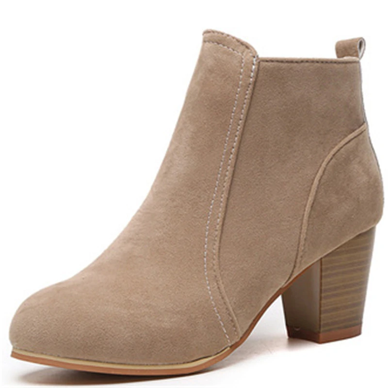 

Dropshipping Custom Logo 2021 Autumn Square Heel Ankle Boots Women Luxury Simple Style Shoes Suede Classic Lady Footwear