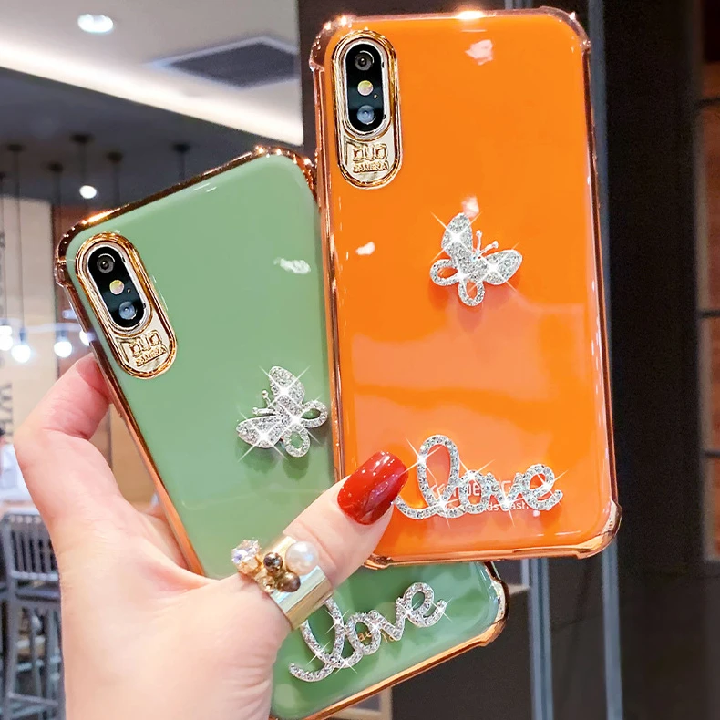 

New arrival 3D luxury shiny diamond love butterfly silicone aesthetic phone case for iPhone 11 XS MAX /7/ 8, Picture