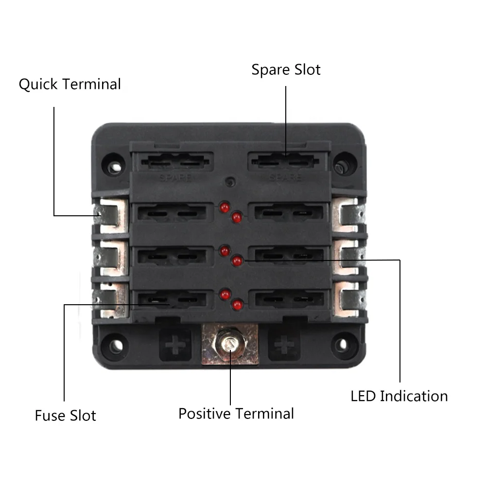 
DC 32V 12 way DC 2x6 Way Marine Fuse Blade Circuit Breaker Block ATP/ATO/ATC Mega Fuse Holder Box 