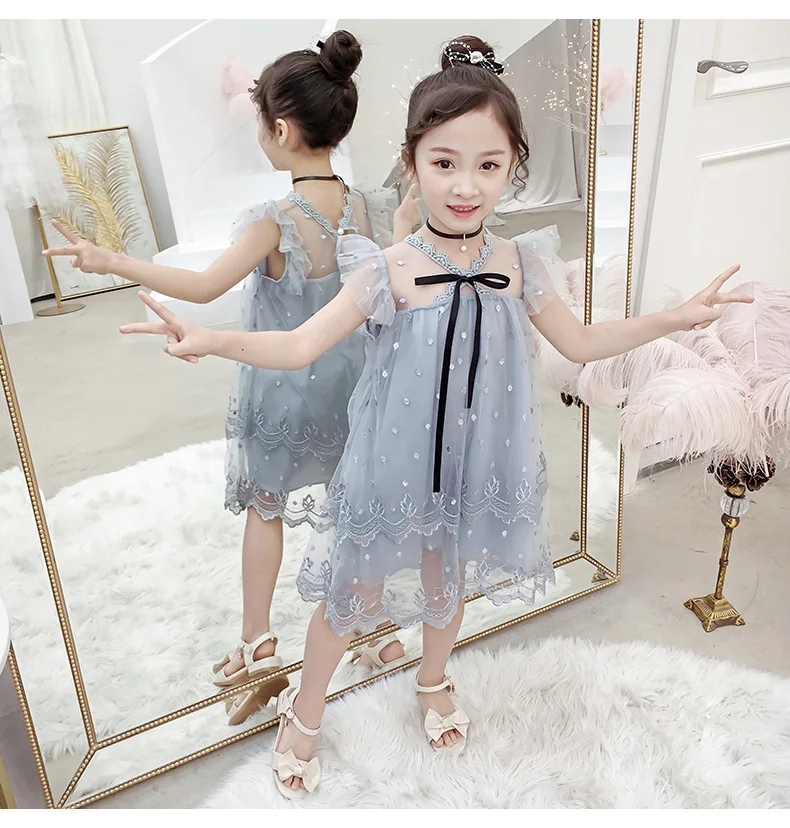 

Korean styke summer embroidered Mesh Princess flower party casual girls dresses