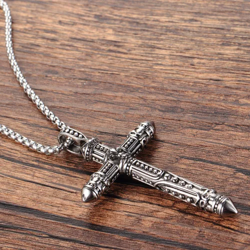 product-BEYALY-Black Rosary Cross Design Silver Stainless Steel Vintage Jewelry-img