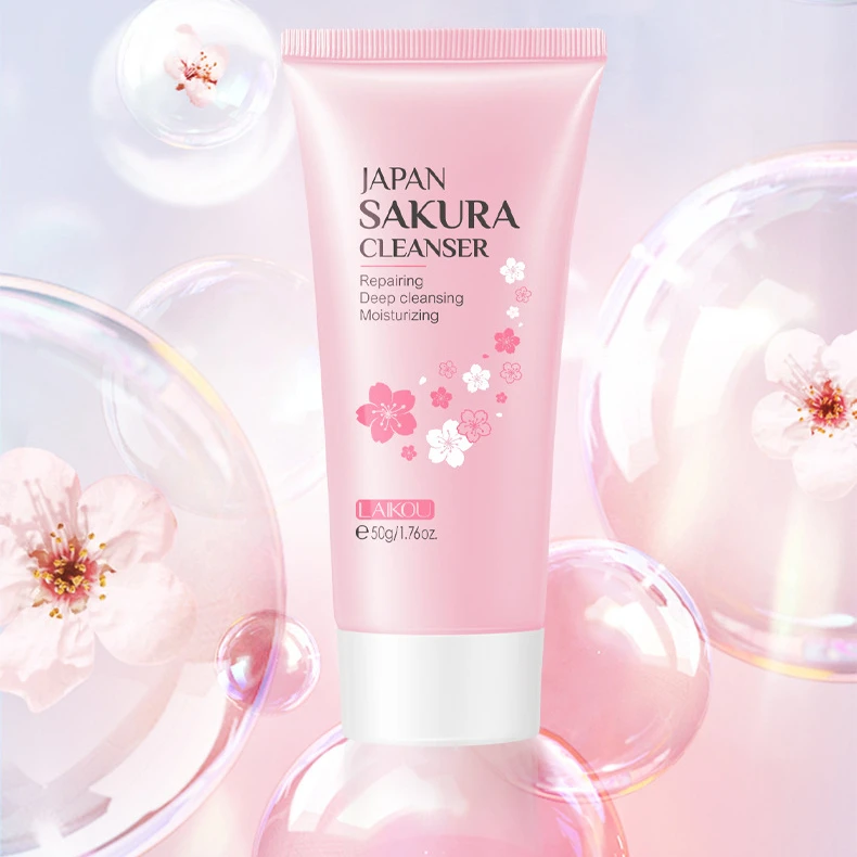 

Free Sample New Private Label Natural Organic Vegan Vitamin C Foam Moisturizing Deep Cleansing Sakura Facial Cleanser