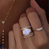 

Irregular Natural diamond Moonstone antique Rings For Women Vintage Plated Rose Gold Wedding Rings