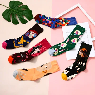 

sxx525 Abstract figure in tube stockings female creative oil painting literary socks, Picture display