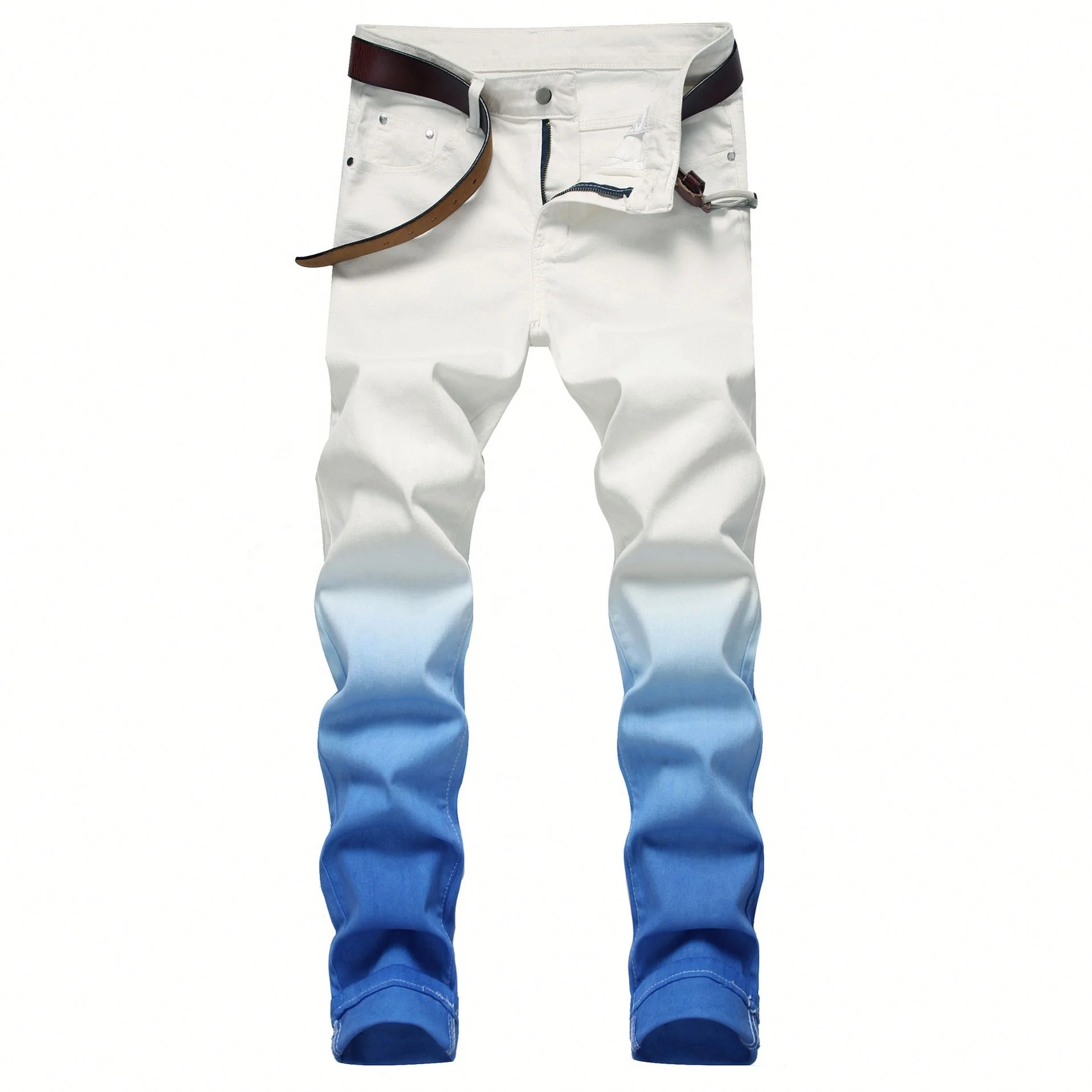 

New Waist Tie Dye Skinny Plus Size Fashion Mens Jeans, Blue/red/yellow