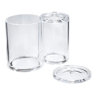 Image of 2 Barrels Clear Large Capacity Acrylic Cosmetic Makeup Organizer Storage Box Plastic Container Cotton Swabs Cotton Pad Holder