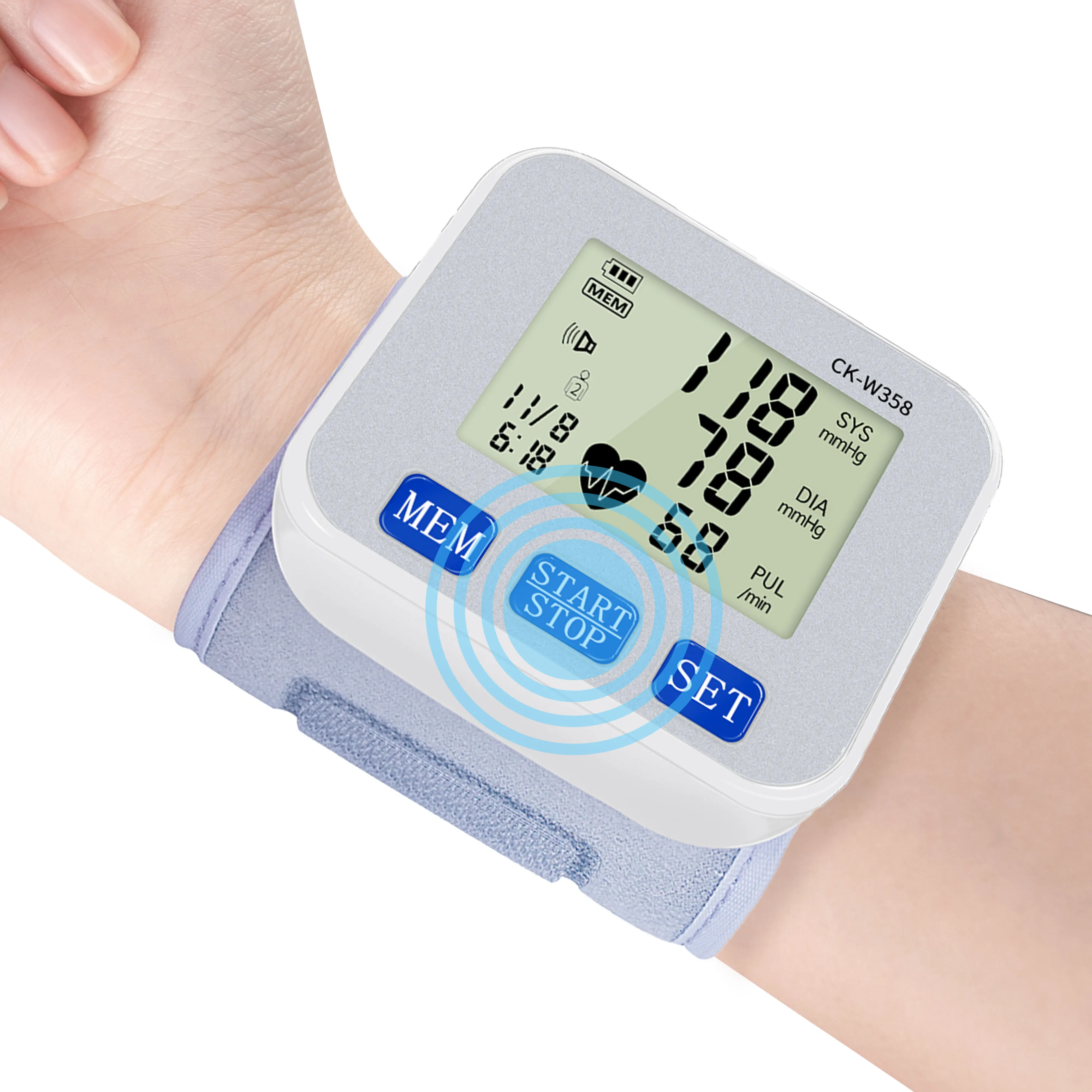 

CK-W358 Electronic Automatic Wrist Tensiometer Digital Portable Wireless Talking Bp Blood Pressure Machine