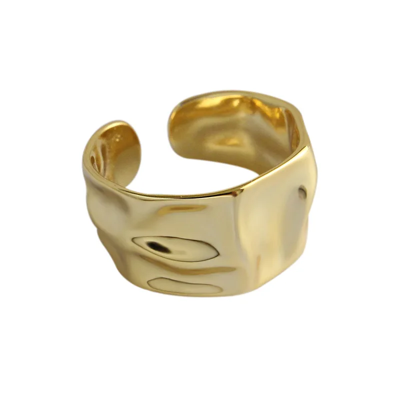 

VIVILADY 18k gold plated hot selling geometirc Irregular concave convex 925 sterling silver wide-faced women's ring