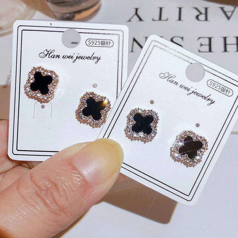 

Best selling fashion gold plated zircon stud clover earrings jewelry luxury famous brands four leaf clover earrings