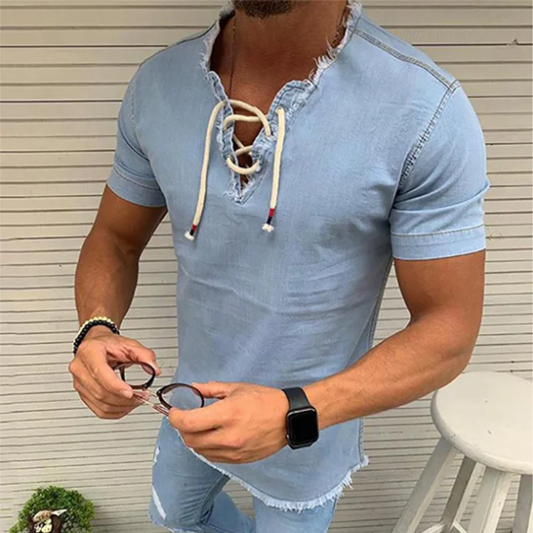 

New mens fashion casual summer western denim men shirts T-shirt tops