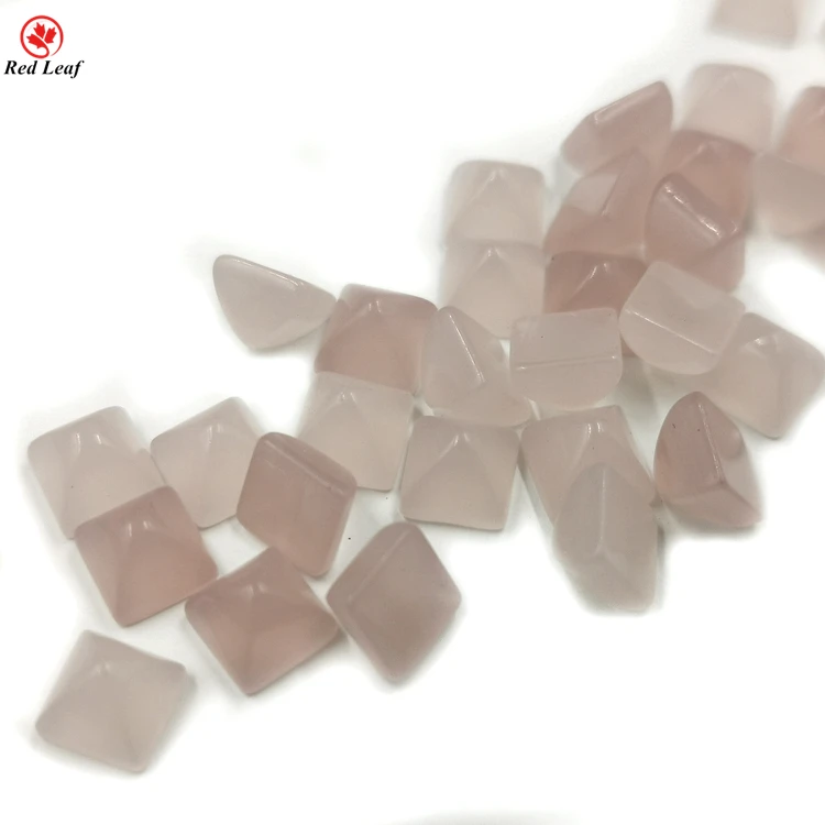 

Wuzhou Hot Sale Synthetic Glass Pink Jade Square Shape Loose Glass Gemstone