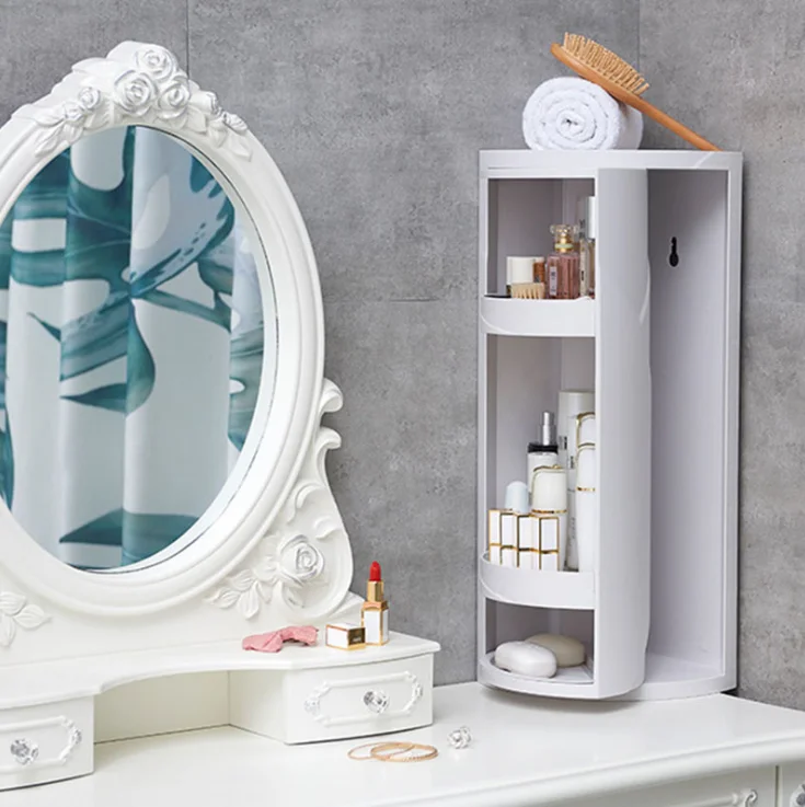 

Creative Bathroom Kitchen Toilet Corner Rotating Storage Holder, White,gray