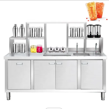 

Drink bar counter 1.2 M Length boba tea milk bubble tea counter with containers working table stainless steel ice maker counter