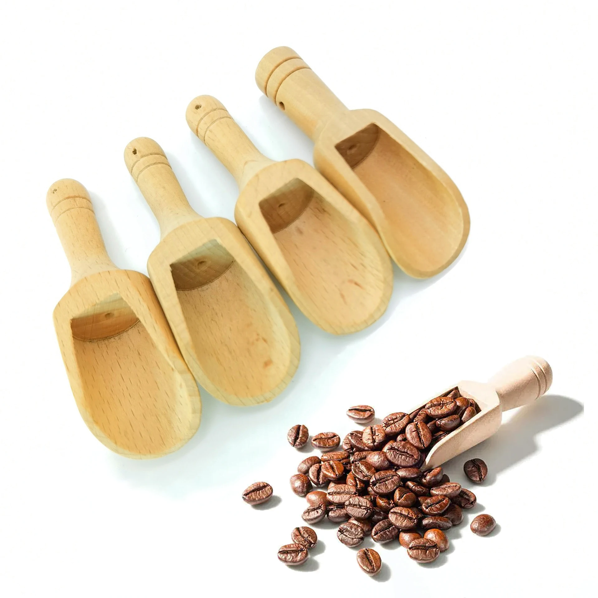 

Hot Selling Natural Mini Kitchen Tools Measuring Scoop Short Wooden Scoops For Bath Salts Cooking Spices