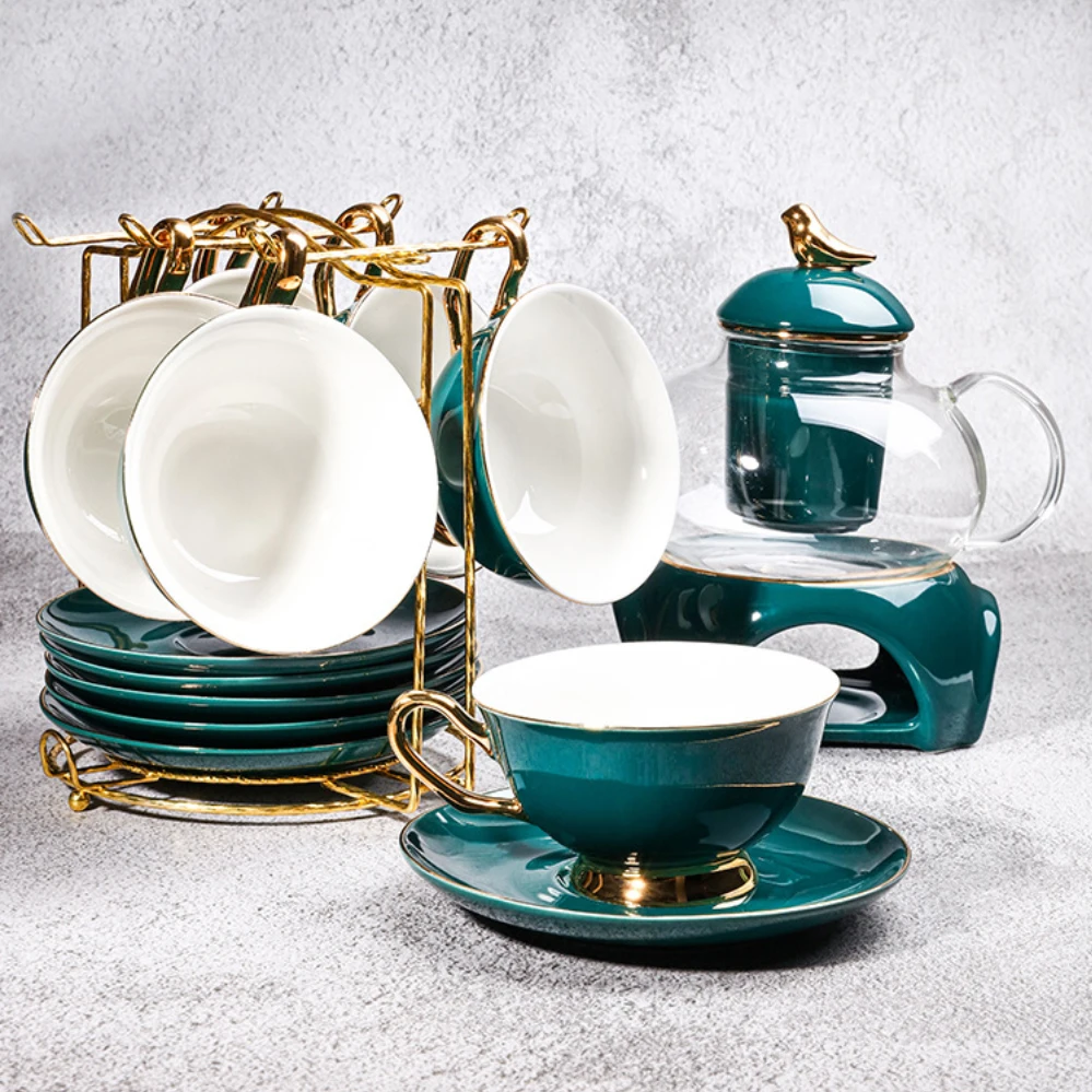 

European Bone China Small Luxury Gold-plated Coffee Cup Tea Porcelain Set Ceramic Home Afternoon Tea Cup Saucer Sets, Accept customized