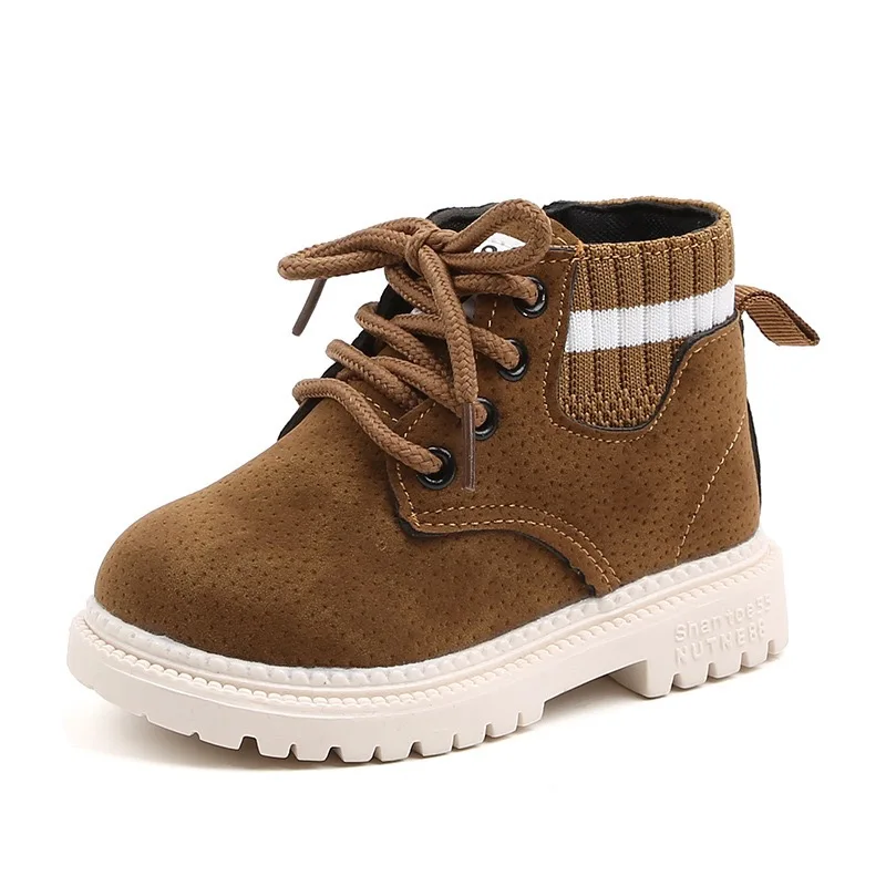 

Comfortable Brown Kids Martin Boots Anti-slip Spring Autumn for Boys and Girls, Black grey brown