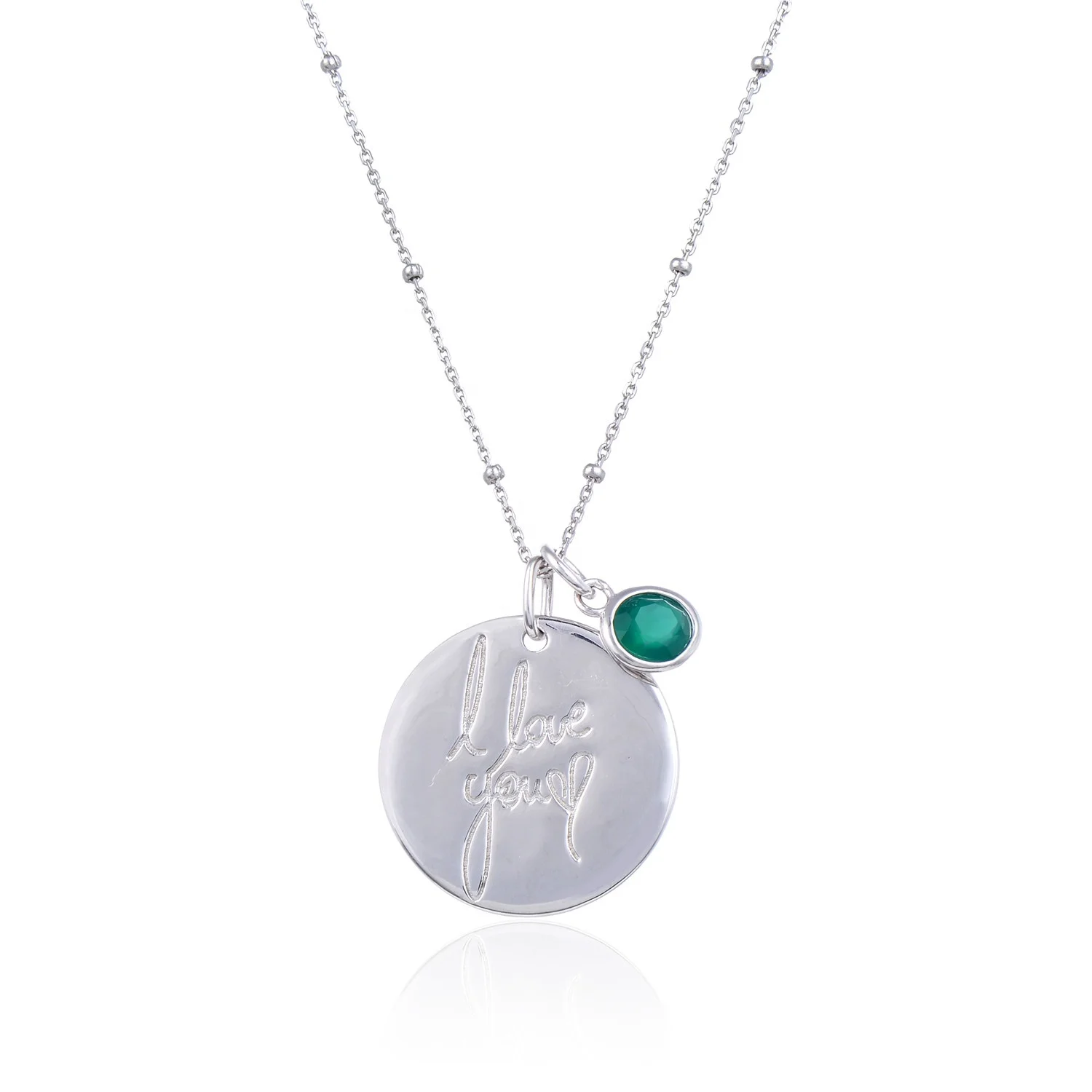 

Abiding Engrave I Love You Letter Pendant Natural Green Agate Gemstone 925 Sterling Silver Necklace Women Jewelry For Wedding