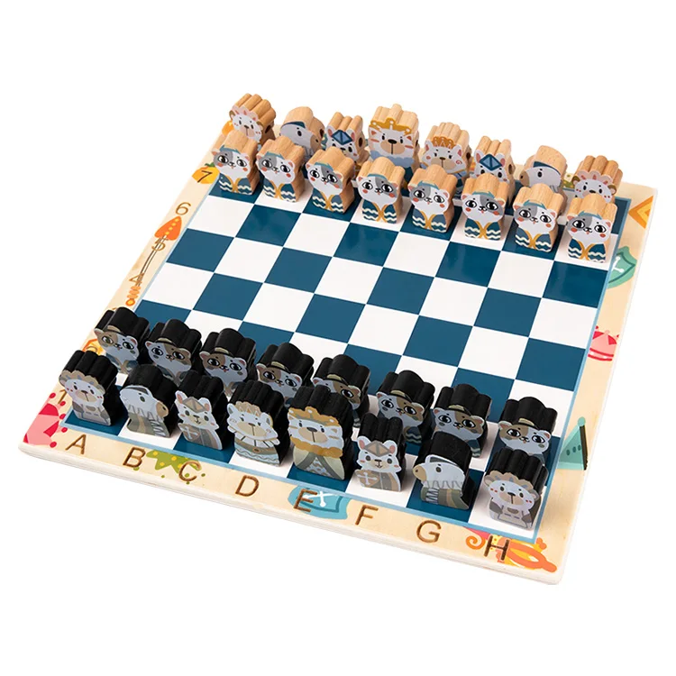 

New Creative Wooden Kids Medieval Chess Cartoon Stereoscopic Check Board Game Wholesale Chess Sets Puzzle Games