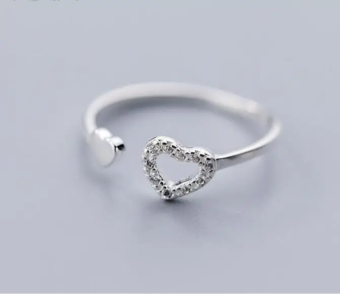 

ELBLUVF 925 Sterling Silver Zircon Double Hearts Knuckle Toe Finger Ring Adjustable Size