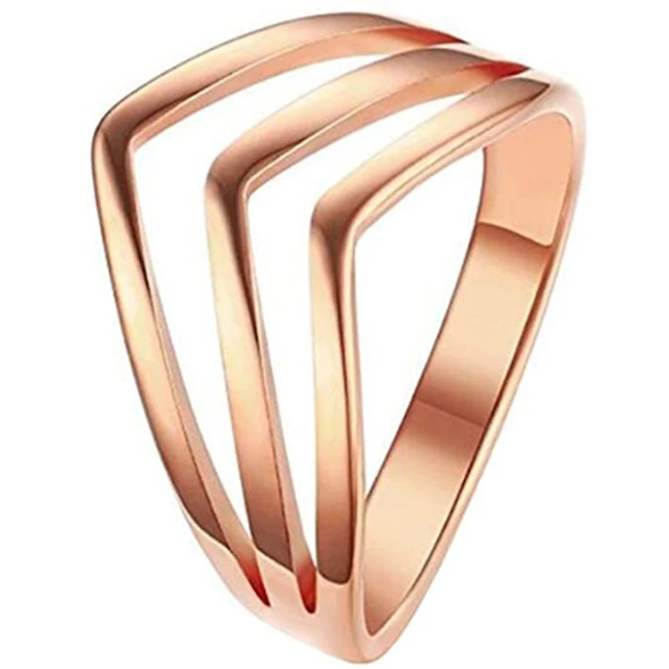 

Fashionable Trendy Gold Rose Gold Ring Stainless Steel Polished Chevron Ring for Women