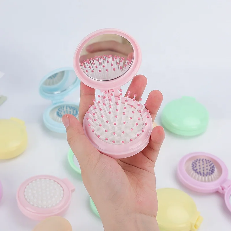 

Cute Massage Folding Mirror Comb Portable Pocket Small Travel Girl Hair Brush with Mirror Styling Tools Mini Pocket Mirror