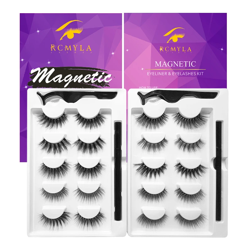 

3d Magnetic Eyeliner Eyelashes 5 Pairs Magnetic False Eyelashes &1 Piece Magnetic Eyeliner &1 Piece Tweezer Set