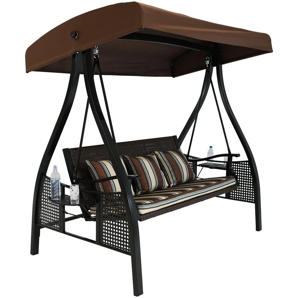 Deluxe Outdoor Patio Swing With Heavy Duty Steel Frame And Canopy Porch