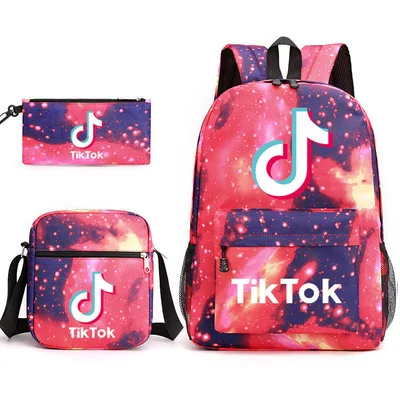 

High quality trendy tiktok backpack challenge 3 pieces tik tok traveling bag set for boys and girls, Red/pink/black/blue/black