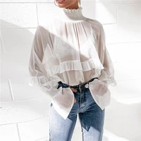 

Sexy High Neck Long Sleeve Chiffon Women Blouses