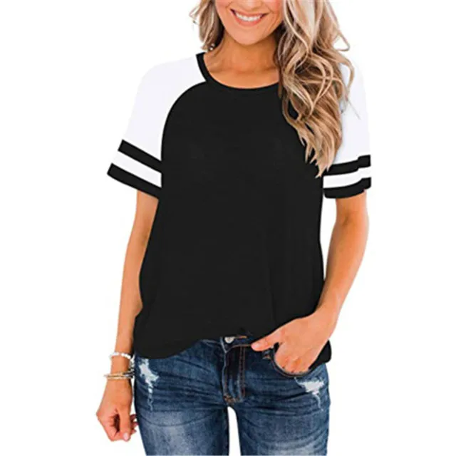 

Womens t shirts fashion clothes women clothes Patchwork Short Sleeve, 8 color