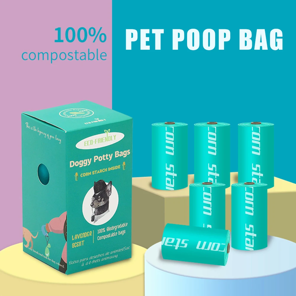 

Earth friendly custom printed biodegradable pet dog waste poop bags, Green
