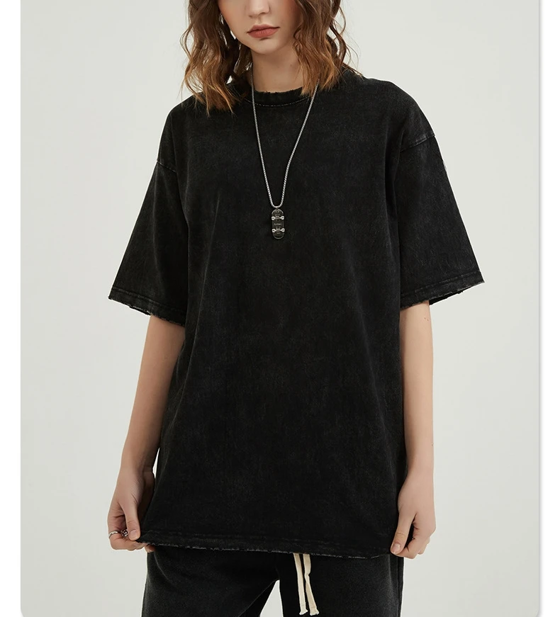 Custom logo Streetwear 220 Gsm Men Screen Print 100% Cotton Vintage Black Oversized Unisex Plain Mineral Wash t Shirt