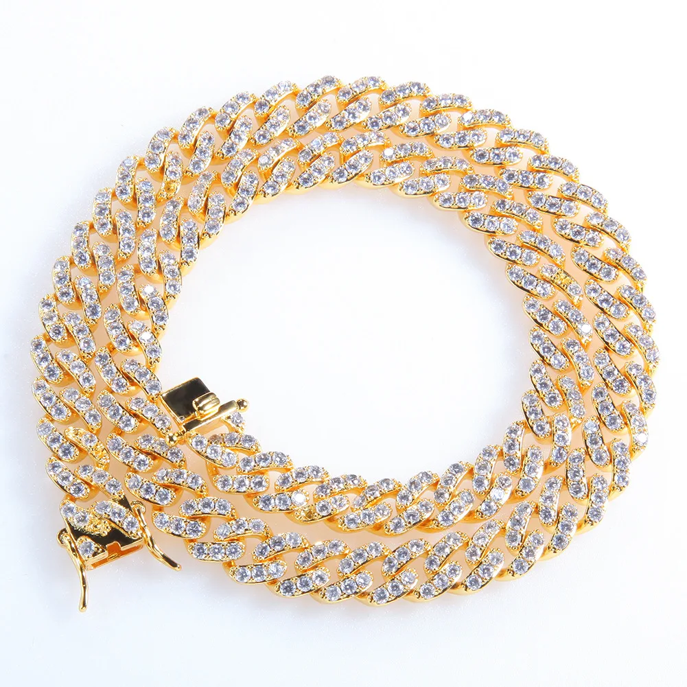 

New Hip Hop Jewelry 8mm White Gold Plated Brass Iced Out Cuban Link Cz Cuban Link Chain Necklace, Picture shows