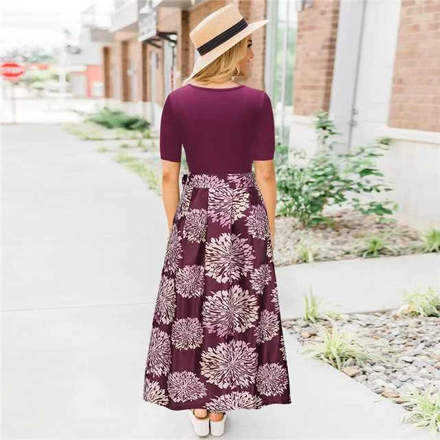 

Summer New Plus Size Women's Dress Long Skirt V-neck Short-sleeved Printed Dress, Picture color