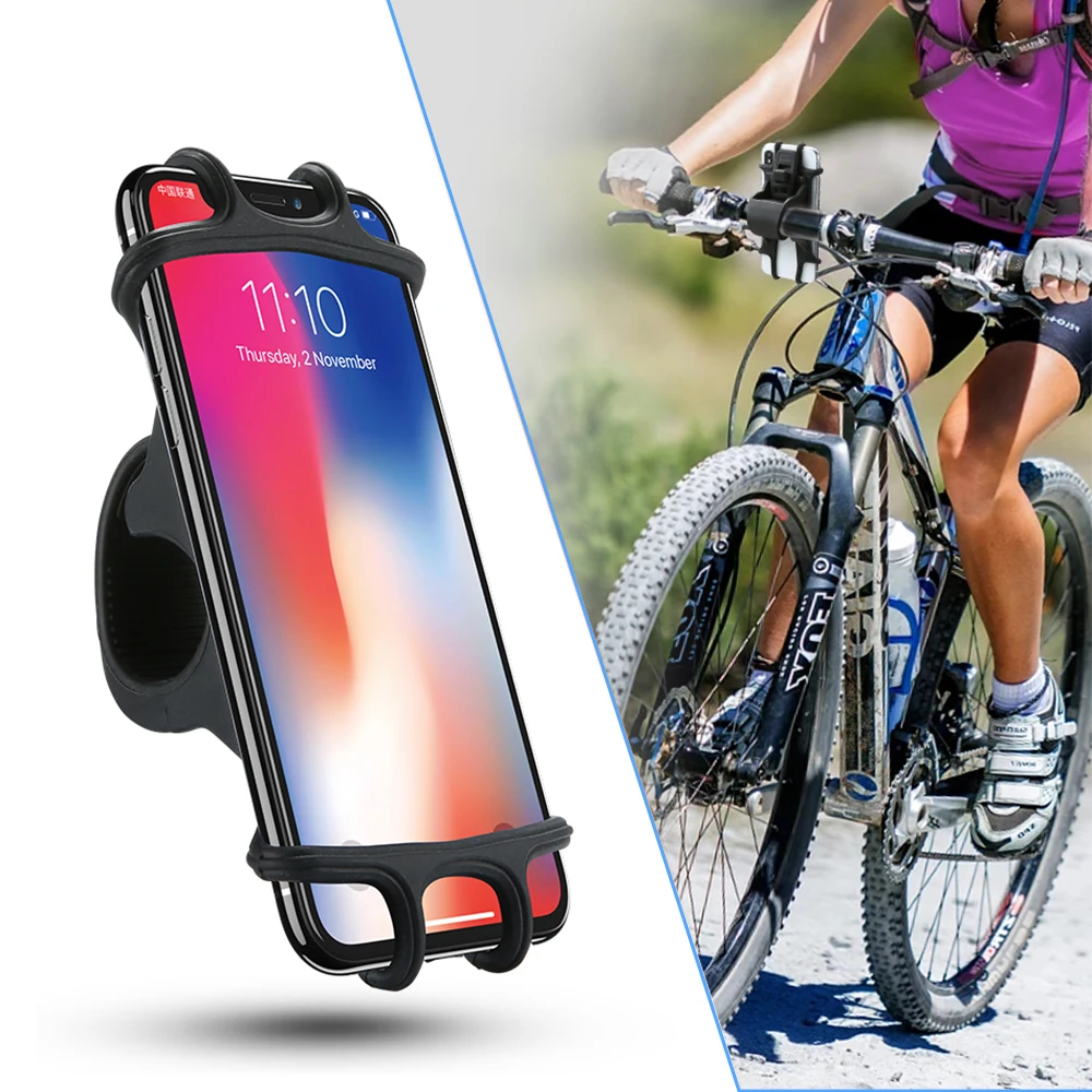 

Free Shipping 1 Sample OK Flexible Silicone Bicycle Smartphone Stand Holder Handlebar Mount Bike Mobile Phone Support Customized, Black