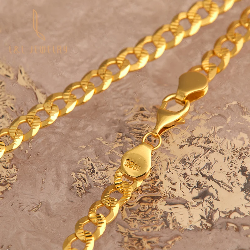 

Jewelry Wholesale Solid S925 Silver new fashion adjustable cuba link chain necklace gold plated For Women jewelry supplier