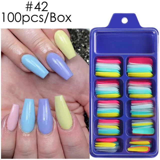 

100Pcs Solid Color False Nail Tips Full Cover Matte Acrylic Ballerina Nails Tip DIY Beauty Manicure Extension Tools