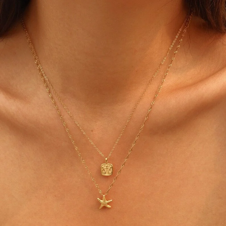 

Minimalist 18K Gold Plated Starfish Necklace, Gold Stainless Steel Necklace Dainty Starfish Tiny Star Necklace Jewelry, Gold color