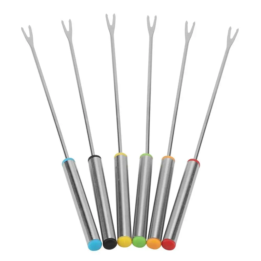 

9.5" 6Pcs Kitchen Tool Stainless Steel Cheese Fondue Forks for Chocolate Roast Marshmall, Silver
