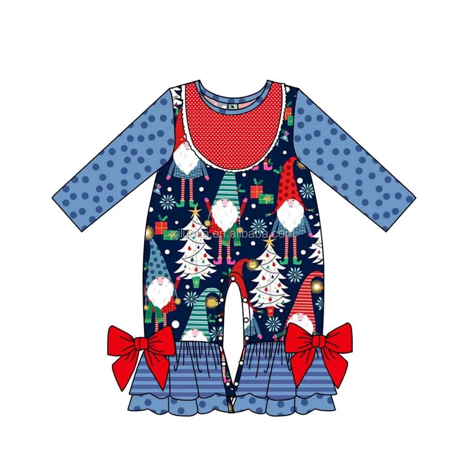 

Newest Design Wholesale Baby Boutique Clothing Long Sleeve Girl Christmas Romper