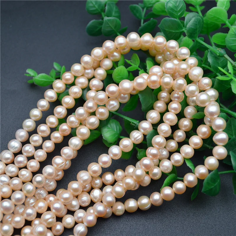 

7~8mm Pink color Natural Fresh Water Pearl Potato Round Loose Beads Jewelry making Beads Accessories