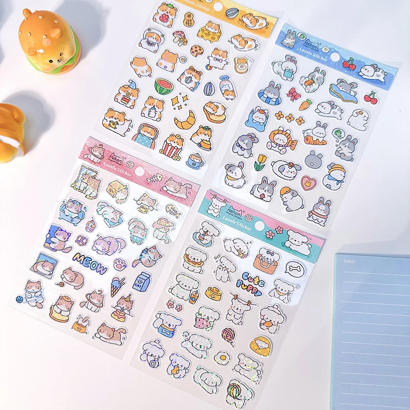 Nekoni Paper Glitter Planner Sticker Kitty Cat Dog Puppy Rabbit Bunny Hamster for Scrapbooking Sticker Sheets