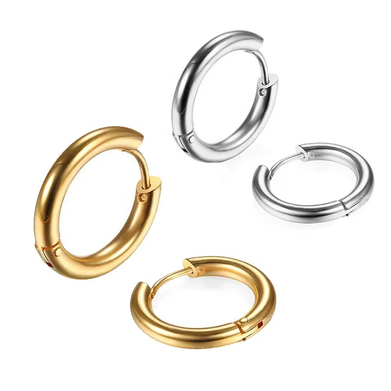 

Hot Selling Classic Fashion Women Men Body Piercing Jewelry 2mm Thickness Ear Clip 316L Stainless Steel Circle Hoop Earrings, Black,blue,silver,gold,multi