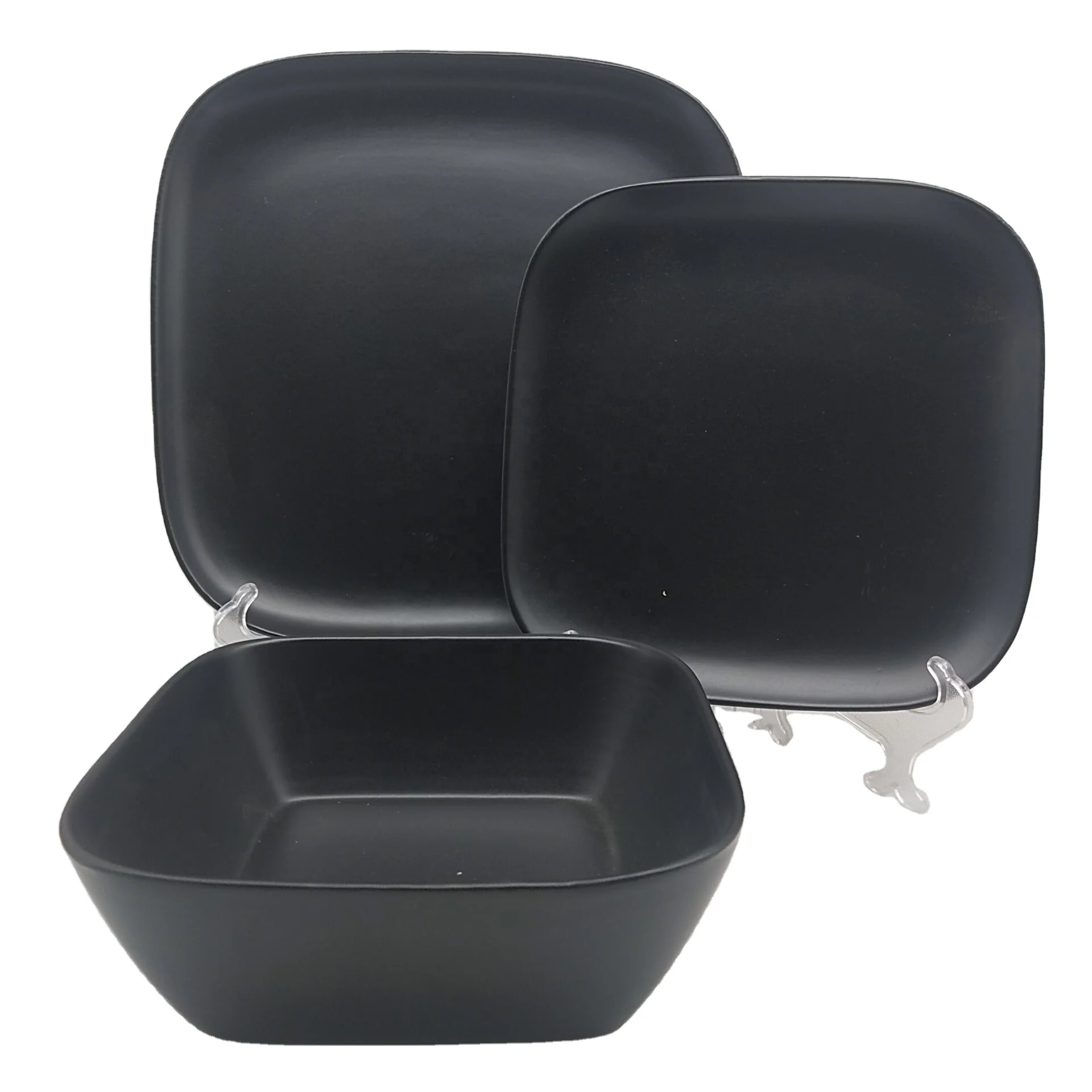 

hot sale wholesale household cheap square dinnerware black ceramic tableware sets stock