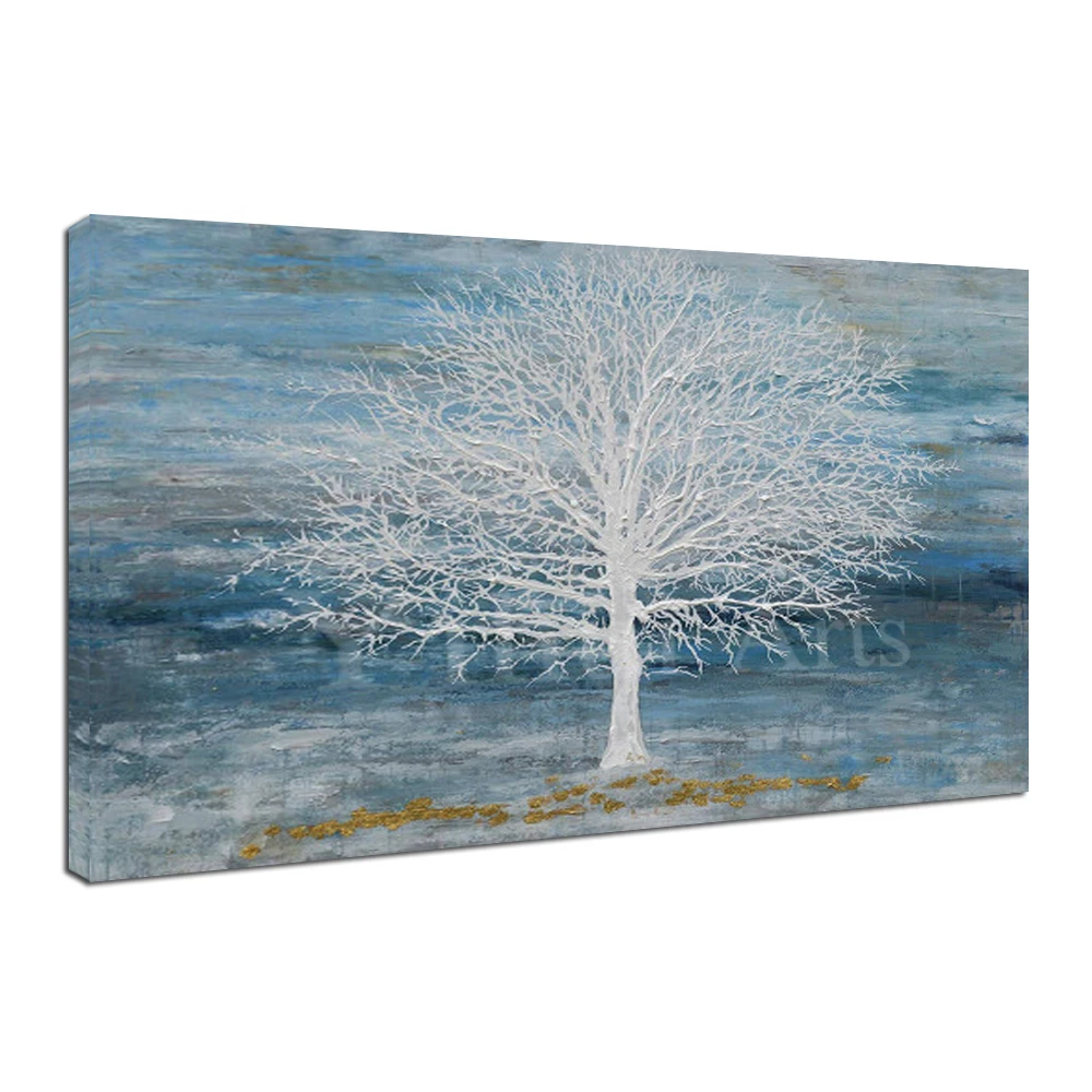 

Newest Chinese Creative Tree Abstract Oil Painting on Canvas Blue Teal Home Decor Wall Art for Home Decor Hotel Project, Picture shows